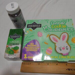 NEW Lot Bakersfield Cookie Decoation kit, green food color, silver sugar pearls
